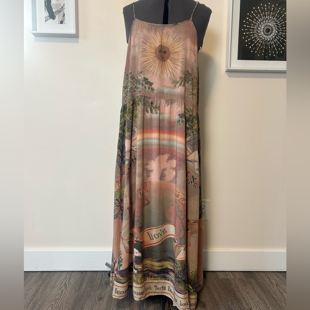 100% Bamboo Market of Stars Bohemian Sun & Rainbow Print Maxi Dress in Blush
